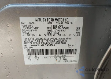 2020 Ford Edge Sel from USA, damaged, VIN 2FMPK3J99LBA54063